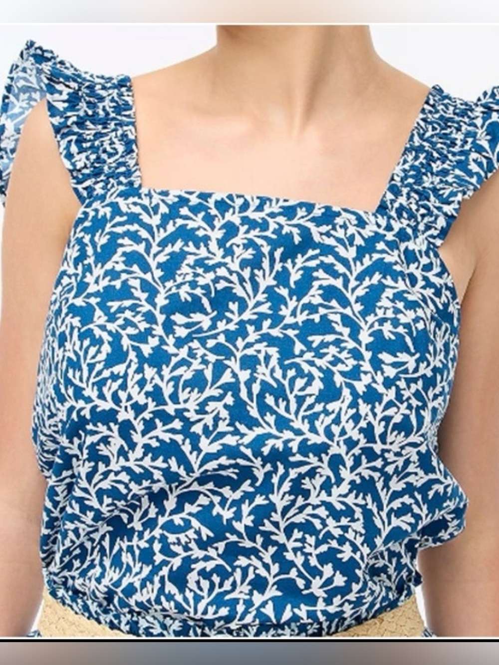 J Crew Women’s Smocked Floral Square-Neck Tank w/ Ruffle Shoulder, Size XL, EUC
